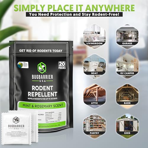 Bugbarrier BBRP-02 S Extra-Strength Mouse Repellent Pouches, Usda 99% Biobased, Peppermint & Rosemary Oils Repel Mice Nesting & Freshen Air In Car, Rv thumb #4