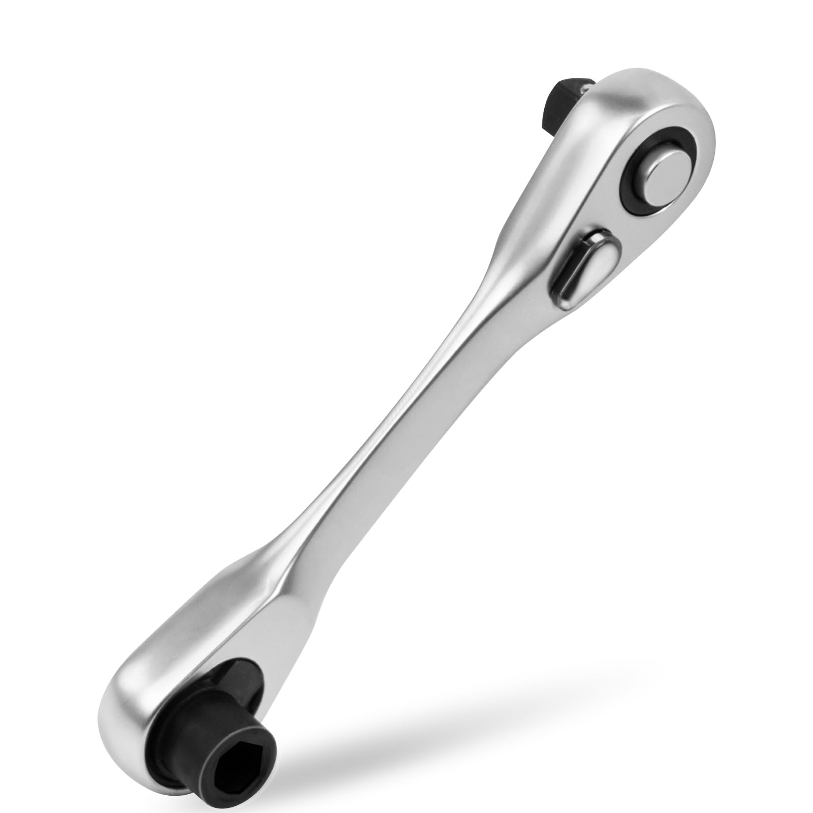 LadyRosian 1/4 Inch Ratchet Screwdriver Double Headed Wrench Tool 72 Teeth Drive Ratchet Socket Wrench 2 in 1 Right Angle Small Ratchet Screwdriver for Tight Place (1 PCS)