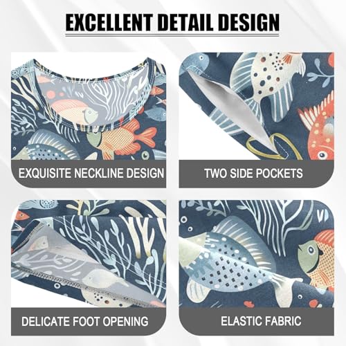 ALAZA Ocean Fish Navy Blue Pajamas Short Sleeve 2 Piece Sleepwear Top and Bottom Pajama Set Unisex4