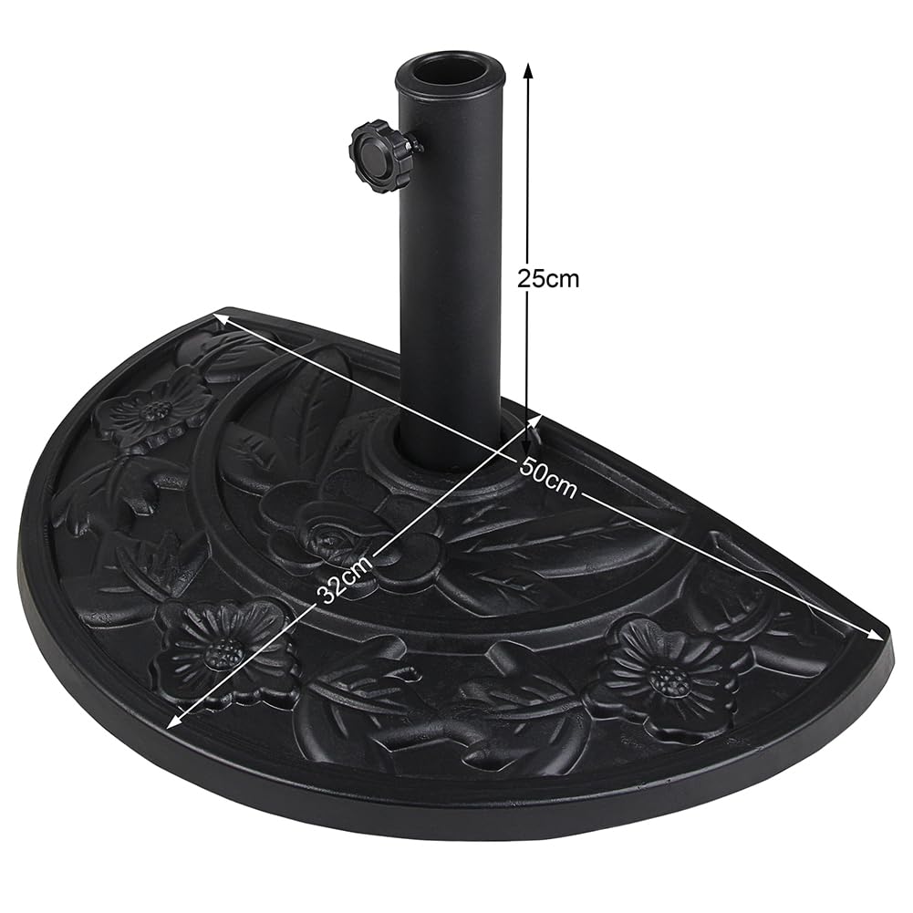 BAKAJI Base per Ombrellone da Giardino Forma Mezza Luna, Supporto per Palo Ombrelloni 38/48mm, Sistema Stabile Anti Capovolgimento, Ideale per Patio, Balcone, Esterno, Ø 50 x 32 x 32 cm