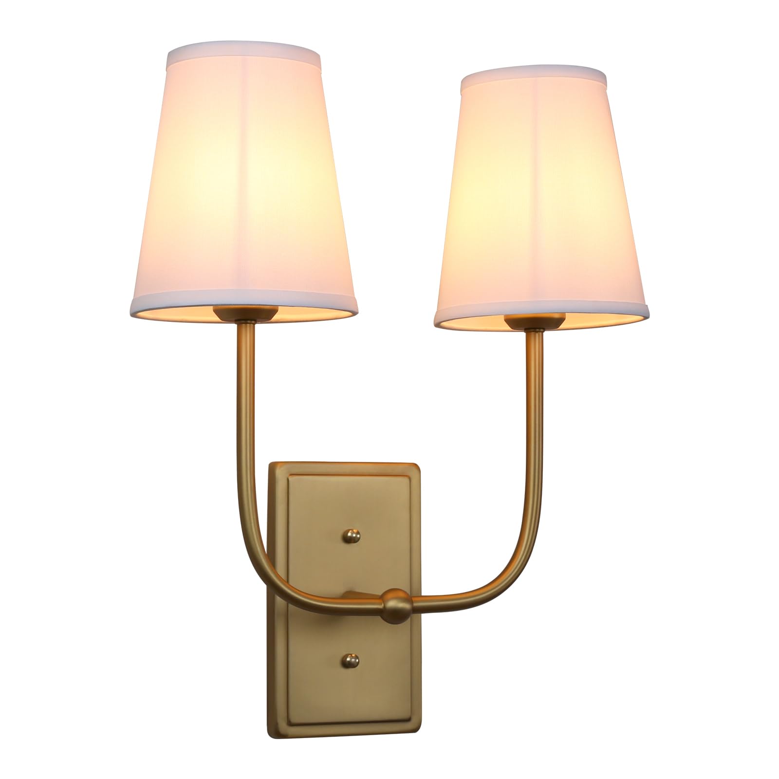 Permo 2-Light Wall Sconce Vintage Industrial Wall Lighting Fixture Indoor Wall Lamp with Flared Funnel Fabric Shade for Bedroom Living Room Bathroom Vanity Hallway (White)