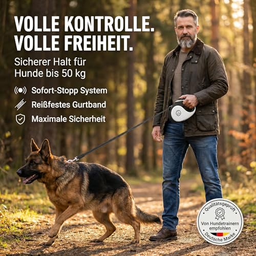 HUND IST KÖNIG Rollleine Hundeleine 8m für kleine & große Hunde | Hochwertige Hundeleine ausziehbar mit bequemen Griff | Robuste Ausziehleine | bis 50kg