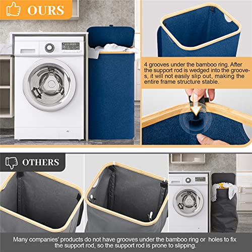 Large Laundry Basket Collapsible With Lid, 100L 2 Removable Bags, Slim Laundry Hamper With Lid For Bedroom, Dirty Clothes Hampers For Laundry, Tall Foldable Collapsible Laundry Baskets (Navy) #TOP1