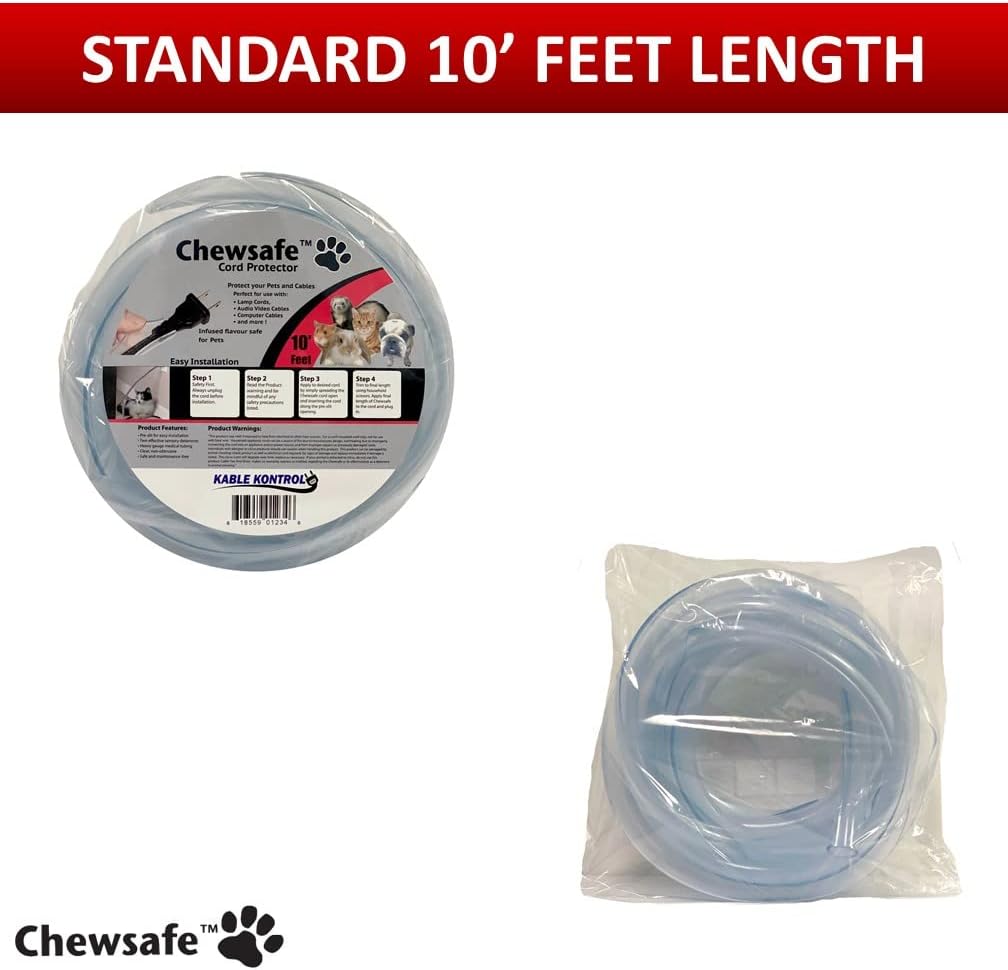 Pet Cord Cover Anti-Chew Cable Sleeve for Dogs, Cats, Rabbits - 3 Pcs 10ft - Non-Toxic Bitter Apple Infused Cable Protector, Pets, Bunny, Puppy Proof Wire Chewing Solution – Clear