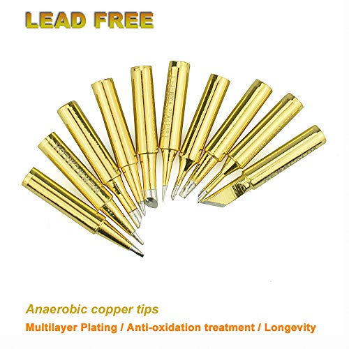 10pcs Titanium Coating Soldering Iron Tips 900M-T Lead-free Solder Tip for HAKKO 936,937,907 Atten, Quick, Aoyue, Yihua,Vastar,Sywon,Tabiger,SOAIY and X-Tronic Soldering Station