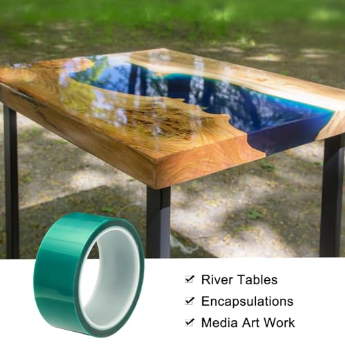 Image of MECCANIXITY Resin Tape Silicone Adhesive Tape High Temperature Resistance Easy Peeling Polyester for Epoxy Resin,River Tables,Craft,Remove Residue 1.57 Inch Wide 108FT Long(Green),Pack of 1