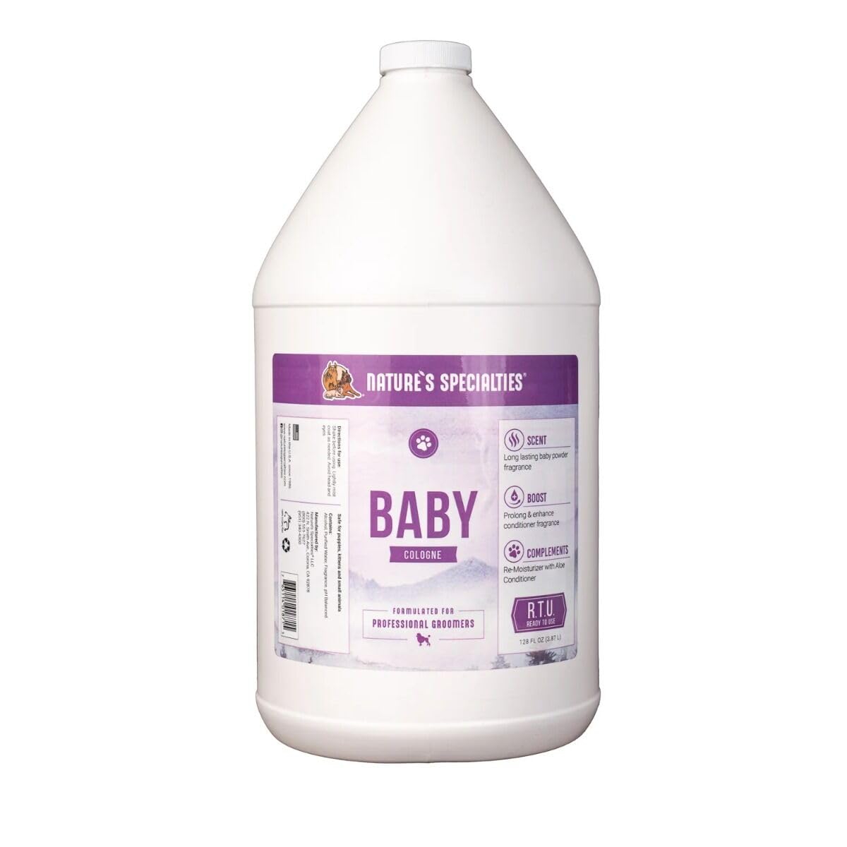 Nature's Specialties Baby Hunde Parfüm Spray - Langanhaltender und Frischen Babypuderduft Hundespray - Leichter & beruhigender Duft - Ideal für die Anwendung nach dem Baden, 3.8L