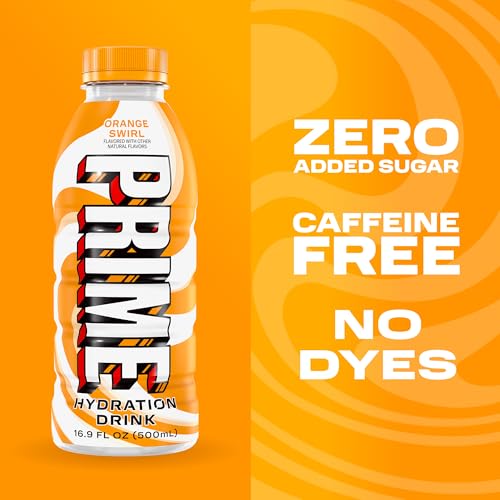 Image of PRIME Hydration ORANGE SWIRL, Sugar Free Sports Drinks, Electrolyte Enhanced to Replenish Fluids, B Vitamins, Antioxidants, Made with Natural Flavors, 16.9 Fl Oz 12 Pack
