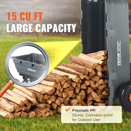 VEVOR, Poly-Gartenwagen mit einfach zu montierendem Stahlrahmen, Kippwagen mit 2-in-1 umwandelbarem Griff, Nutzschubkarre 680 kg Kapazität, 33 cm Reifen, grau + orange, Poly-680 kg