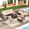 Aoxun 10 Pieces Patio Furniture Set Wicker Rattan Outdoor Furniture with Fire Pit Table Patio Sectional Sofa with Swivel Rocking Chairs for Deck, Backyard and Garden (10 Piece, Beige)
