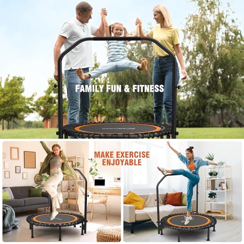 Image of ANCHEER Fitness Trampoline,40 inch /48 inch Bungee Rebounder with Adjustable Handle | 450-550 LBS Capacity /Waterproof & UV-Resistant Materials Indoor & Outdoor Use /Low-Noise Bungee System /Home Cardio Workout