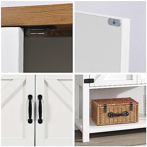 Hombck Farmhouse Coffee Bar Cabinets With Doors, White Buffet Cabinet Bar Cabinet Sofa Table With Storage, Small Coffee Bar With Barn Door For Dining Room, Console Table, Entryway Table, White #TOP4