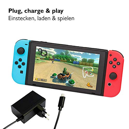 Zasilacz Lioncast do przełącznika Nintendo Switch/Switch Lite z 1,8 m kablem ładującym | Ładowarka 15V przez USB-C (kontroler Pro, ręczny, tryb TV), ładuje się jak oryginalny zasilacz