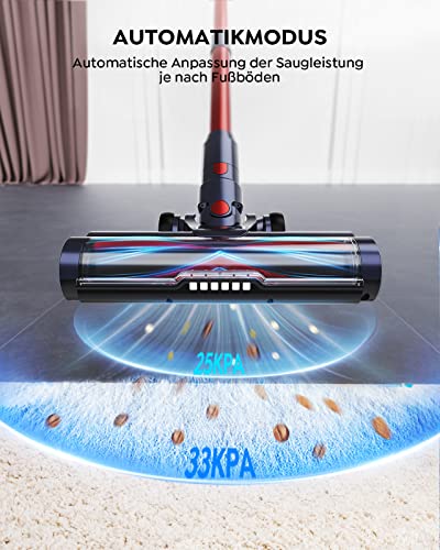 BuTure Akku Staubsauger 450W 33KPa mit Automodus,Wandmontierte Ladestation,Touchscreen,Bis zu 55 Min. Laufzeit,Leise, Kabellos mit Anti-Tangle-Bürstenrolle für Hartböden Teppich Tierhaare – Bild 3