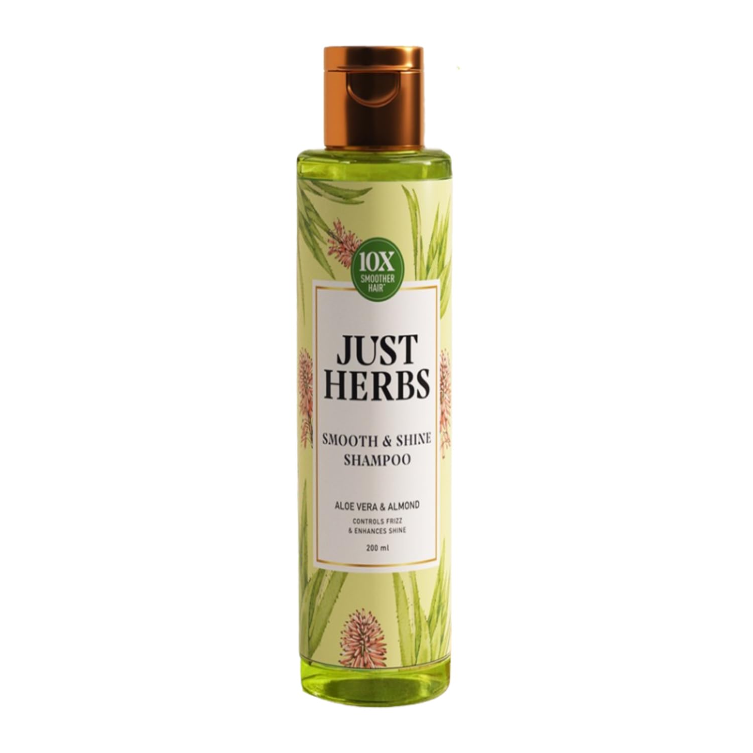 Just Herbs Smooth & Shine Shampoo for Dry and Frizzy Hair| Aloe Vera, Almond, Rice Protein & 12 Herbs | 10X Smoother Hair From First Wash | Ayurvedic Shampoo for All Hair Types - 200ml