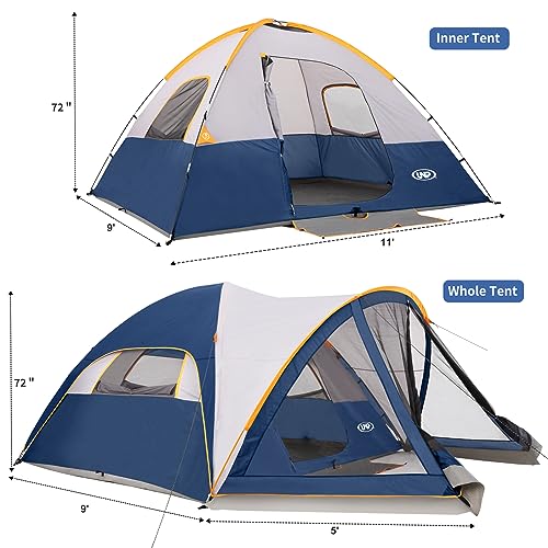 Image of UNP Camping Tent with Screen Room, Portable 6 Person Camping Tent with Screen Porch, Family Dome Tent for Camping Outdoor - 14'x11'x72''(H)