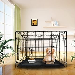 Dog Cage Pet Foldable Metal Transport Crate with Handle Large Size 36inch/92.5x57.5x64cm 2 Doors with Tray Metal Kennel for Travel