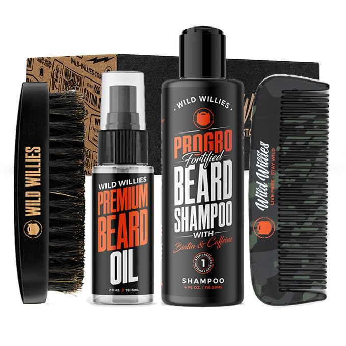 Beard Care Kit for Men - Beard Grooming Set with Oil, Shampoo, Comb & Brush - Men’s Care Set