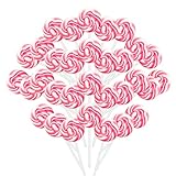 32 Counts Pink Swirl Lollipops, Princess Candy Individually Wrapped Suckers, Strawberry Flavor Suckers for Wedding Favors, Bridal Shower, Baby Girl Birthday Party, Valentines Day Gift, Gender Reveal
