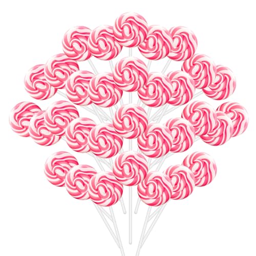 32 Counts Pink Swirl Lollipops, Princess Candy Individually Wrapped Suckers, Strawberry Flavor Suckers for Wedding Favors, Bridal Shower, Baby Girl Birthday Party, Valentines Day Gift, Gender Reveal