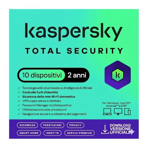 nextradeitalia Kaspersky Total Security 2026 PC/Mac/Android/iOS - 2 Anni- 10 DISPOSITIVI