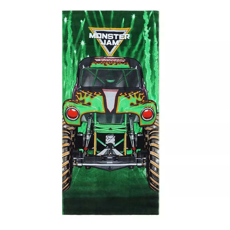 Monster Jam Grave Digger Beach Towel 28 x 58 Inches 100% Cotton Bath & Pool Towel for Kids Green Monster Truck Design
