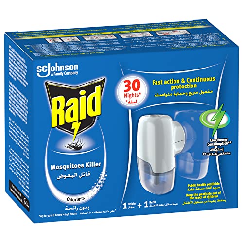 Raid Electric Mosquito Killer Liquid Fast Action & Continuous Up to 30 Nights Protection Low Energy Consumption Odourless 21ml (Starter Pack)