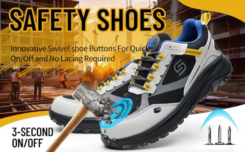 SLIMTA Men's & Women's Extra Lightweight Mesh Safety Shoes - Steel Toe Sporty Design for All Seasons (Steel Gray Fusion, EU Footwear Size System, Adult, Numeric, Medium, 42)