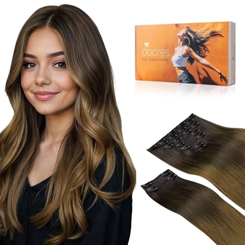 DOORES Clip in Hair Extensions Human Hair, Fast 5 Minutes Installation