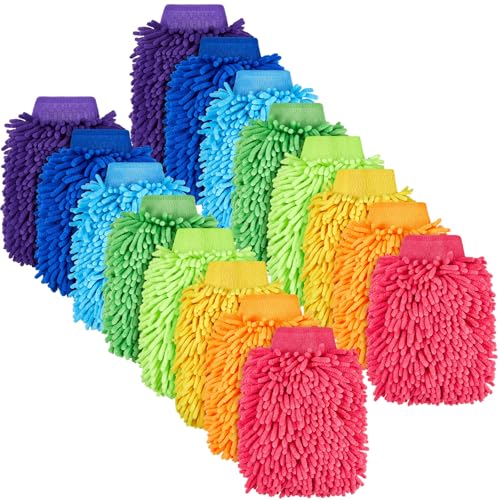 Toulite TOULITE-40954095 16 Pcs Car Wash Mitt Chenille Microfiber Wash Mitt Double Sided Car Wash Glove Cleaning Drying Mitts cover