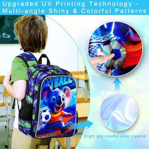 Image of 16 inch Koala Soccer Backpack Set for Boys 4-8, 3Pcs Preschool Bookbag with Football Lunch Box, Durable School Bag (Blue)