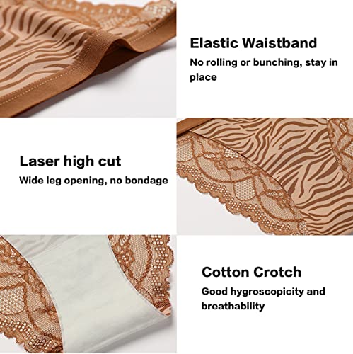 Abandi Women's Leopard Print Contrast Lace Panties Seamless Hipster Briefs String Panties For Women Bikini,3 Pack Size M #TOP4