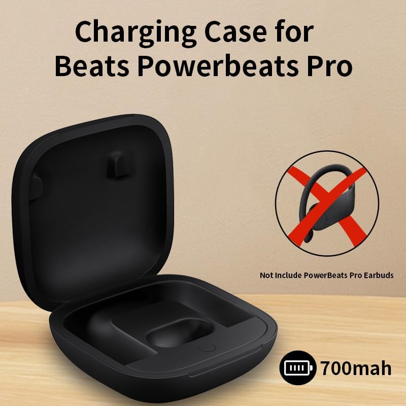 Charging Case for Powerbeats Pro, Replacement Charger with 700mAh Built-in Battery, Bluetooth Pairing, Sync Button & Lightning Port, Black (Earbuds Not Included) - Image 2