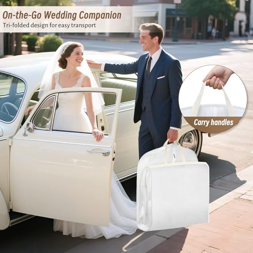 KIMBORA 72” Wedding Dress Garment Bag with 15” Gusset Bridal Dress Bags for Gowns Long Storage and Travel Large Mesh Pockets Hanging Garment Cover for Women, White2