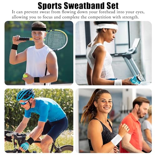 6 Pcs Sweatband Set Cotton Sport Athletic Headband Reusable Wrist Sweat Bands for Cycling Running Tennis Basketball - Image 7