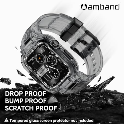 Image of amBand Bands Case Compatible with Apple Watch Series 11 /10 46mm, M1 Sport Rugged Heavy Duty Cover Tactical Strap Military Grade Protective Bumper Protector for iWatch 46 mm Men, Crystal Black