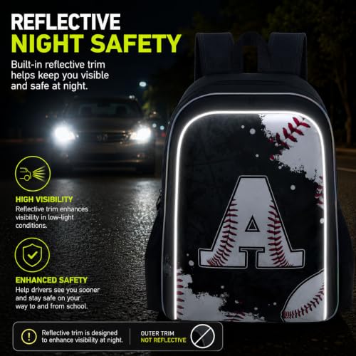 Image of gxtvo 3PCS Boys Baseball Backpack, 17 inch Kids Letter Bookbag with Lunch Box, Water Resistant Middle Elementary School Bag - Baseball A