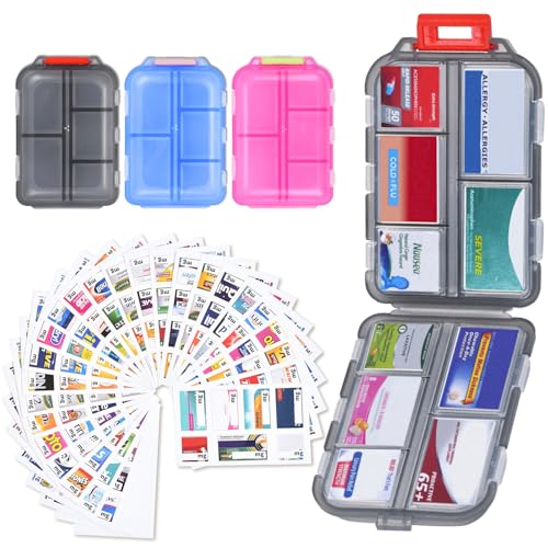 Image of Large Travel Pill Organizer, 10 Compartments Small Portable Pill Case with 189 Medicine Labels, Compact Medicine Storage Box for Purse, Pocket, Airplane, Travel, Nurse Daily Use 3 Pack