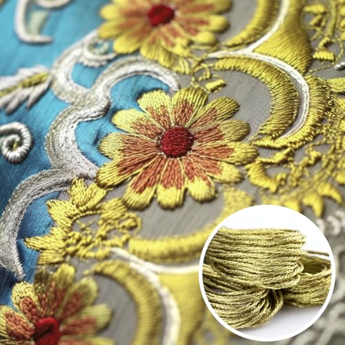 Image of 3 Skeins Metallic Embroidery Floss, Glitter Gold Embroidery Thread String, Polyester Cross-Stitch Threads for Hand Embroidery, String Art, DIY Bracelet- Gold