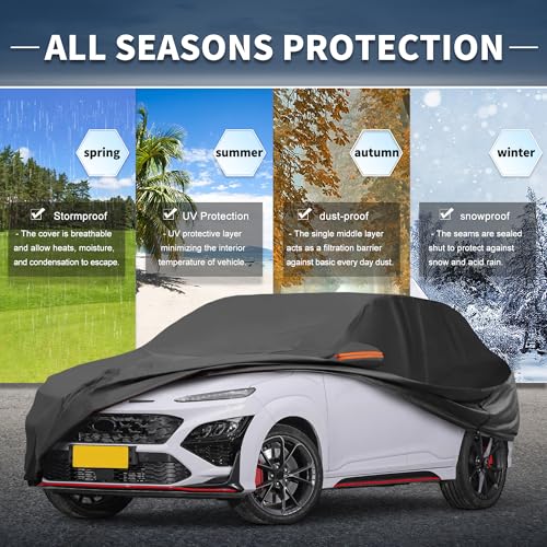 Image of X AUTOHAUX Car Cover Outdoor Waterproof Sun Rain Snow Hail Protection with Left Side Door Zipper Aluminum Film for Hyundai Kona