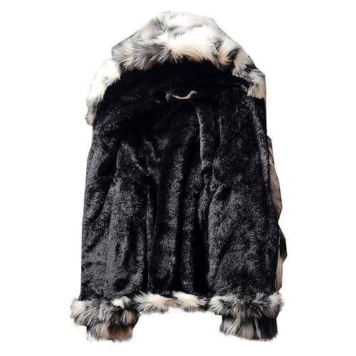 Men's Casual Warm Leopard Faux Fur Coat Open Front Zipper Hooded Faux Fleece Jacket Winter Classic Cozy Outerwear3