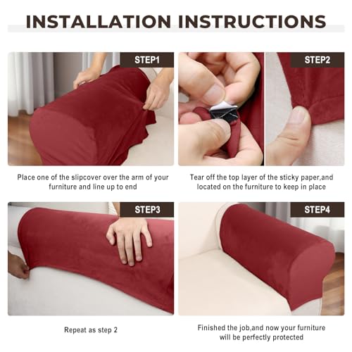 Image of Couch Arm Covers 2 Pcs Sofa Armrest Covers Stretch Couch,Armrest Cover for Chairs Scratch-Resistant Sofa Arm Cover Armchair Slipcovers,Christmas Red