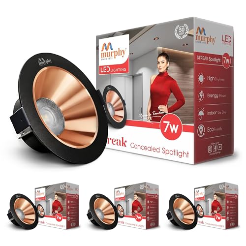 Image of Murphy 7W Streak LED Down Light BL+Copper Finish, Natural White Light, Round, Pack of 4, Recessed Ceiling LED Light, Suited for 3 inch Junction Box /Concealed Box (2 Years Warranty)