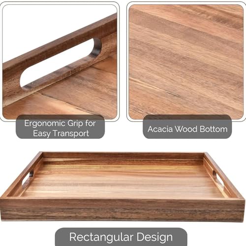 Image of Decor Square Shape Wooden Serving Tray, 12 x 8 x 2 Inch, 1 Pcs, Brown