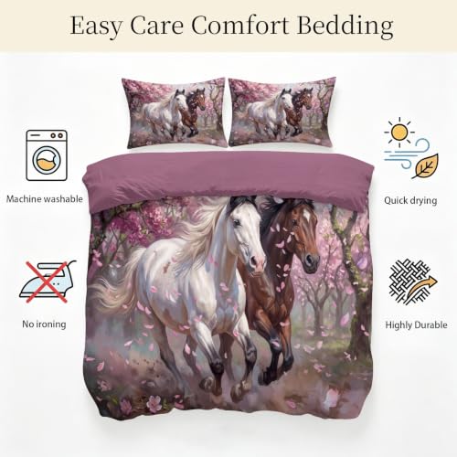 Housse de couette 140x200 zippée pour lit simple imprimé cheval