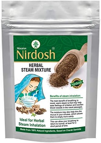 Nirdosh Organic Herbal Steaming Mixture 100% Ideal for Steaming 100g, Natural Ingredients, Helps of Irritation and Swollen Blood Vessels in the Nasal Passages, Ideal for Herbal Steam Inhalation