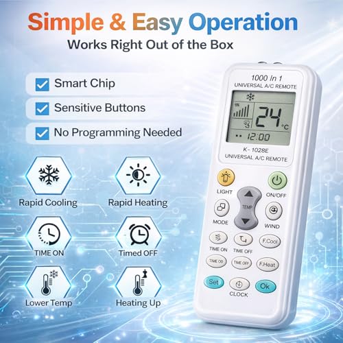 Miniatura 3 de Mando Universal Aire Acondicionado, K-1028e Mando Distancia Are Acondicionado, Compatible Con Hasta 1000 Marcas De Aire Acondicionado