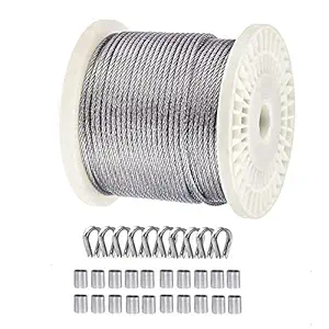 TooTaci T316 Stainless Steel Cable Wire Rope Kit,1/8 Stainless Steel Cable Railing Kit,200ft/60M Aircraft Cable Wire Rope,Wire Rope Thimble 1/8,Crimping Loop 1/8,for Decking Railing,Stairs Railing