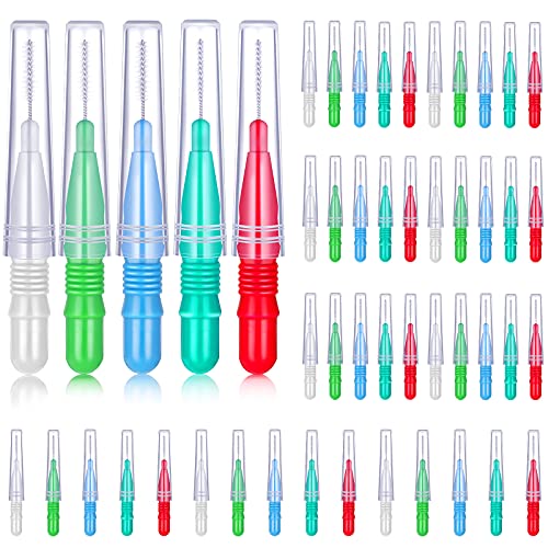 Image of Patelai 50 Counts Braces Brush for Cleaner Interdental Brush Toothpick Dental Tooth Flossing Head Oral Dental Hygiene Flosser Toothpick Cleaners Tooth Cleaning Tool(Red, White, Green, Light Blue)