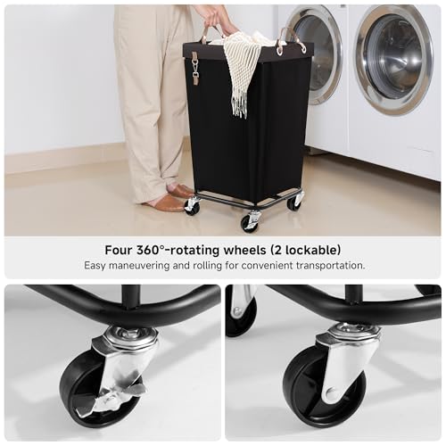 Image of StorageWorks 110L Laundry Basket with Wheels, Large Rolling Hampers for Clothing Organizer, Dirty Clothes Basket for Hotel, Home, Closet, Dorm, Black